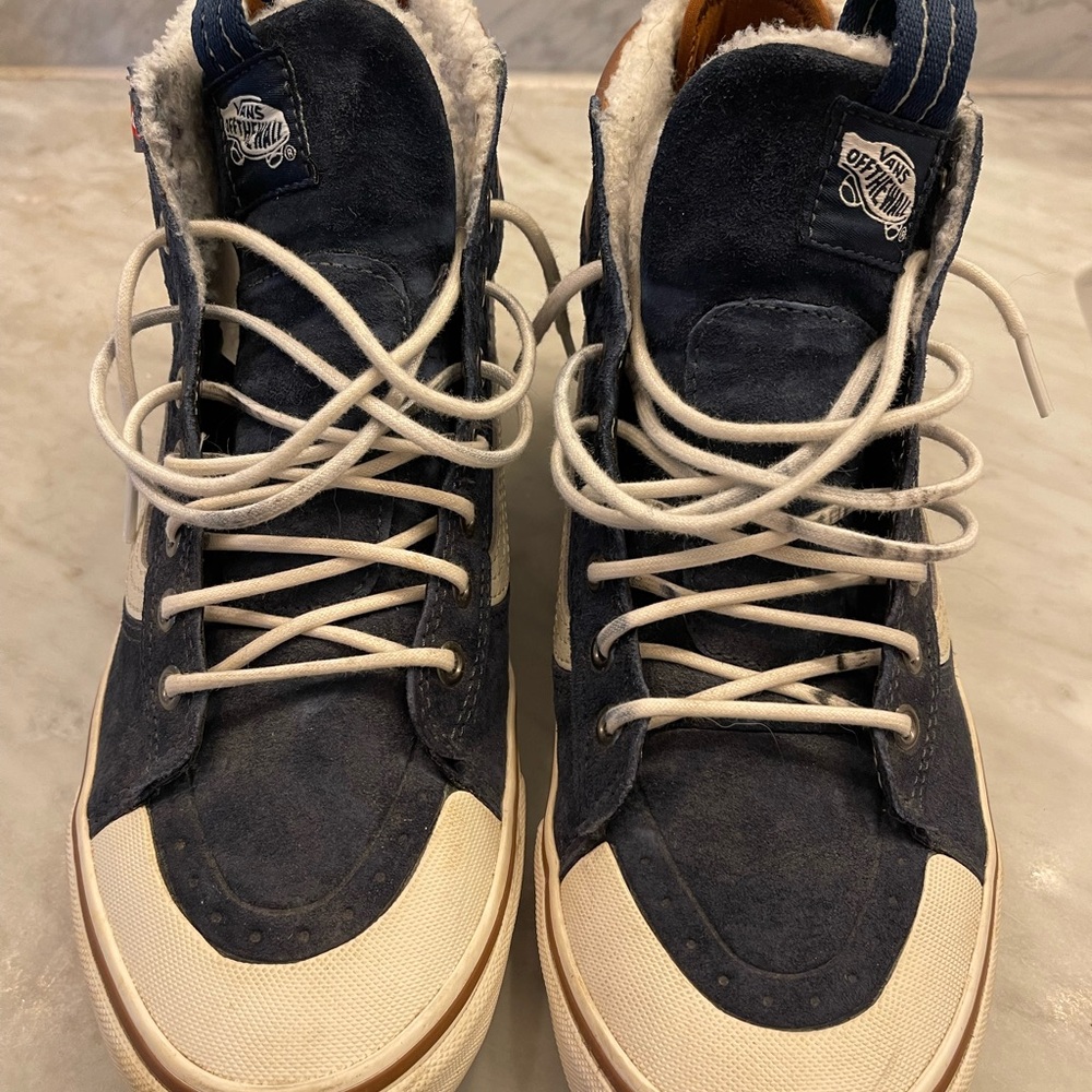 Vans Navy and White High-Top Sneakers